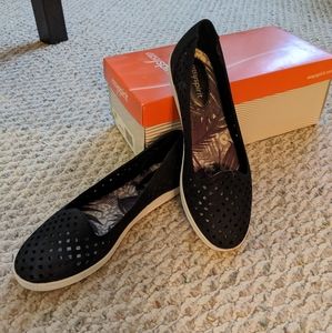 NWT Black Sued Cut Out Flats